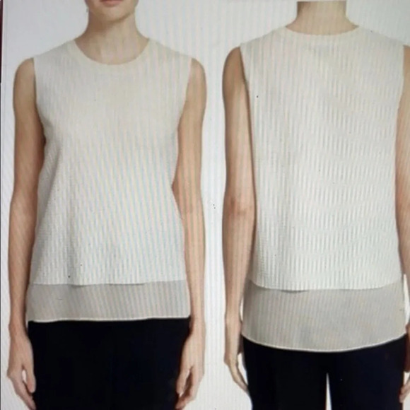 Vince Mesh Overlay Layered Look Tank Top in Ivory - Size XS - Picture 1 of 9